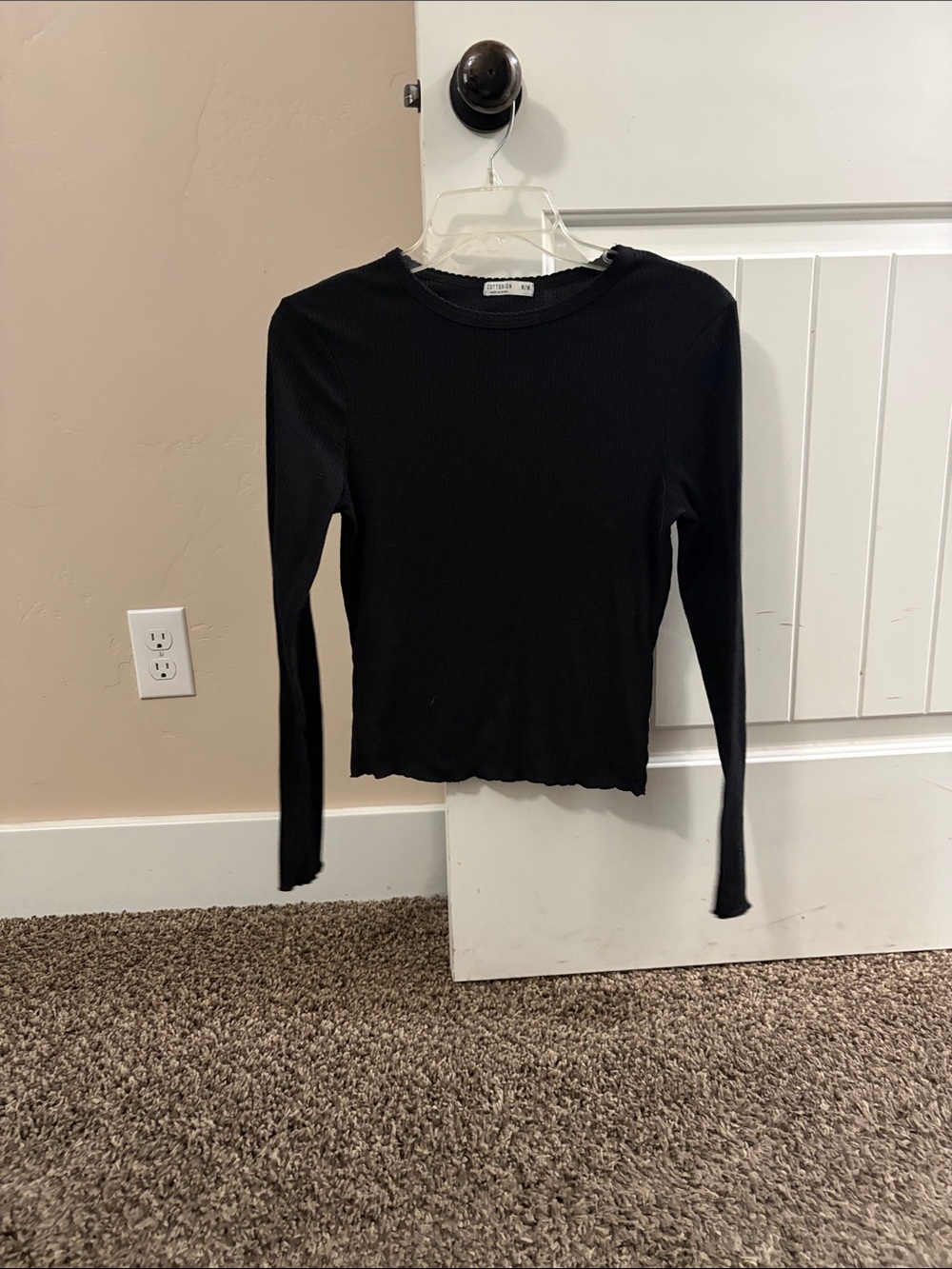 Cotton On Black Ribbed Long Sleeve Crew Top